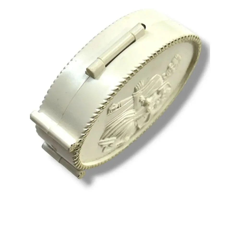 Vintage Rocket Jewelry Box Wedding Theme Rings White Celluloid Hinged